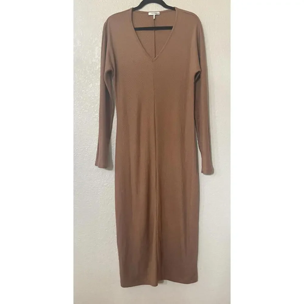New rag & bone the Knit Rib Bias Midi Dress In Camel Size XL Retail $375 - Picture 4 of 9